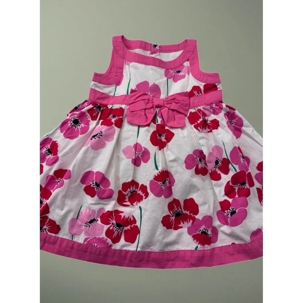 NWT The Children's Place Floral Dress Kids 12-18M Pink White‎ Poppy Bow Cotton